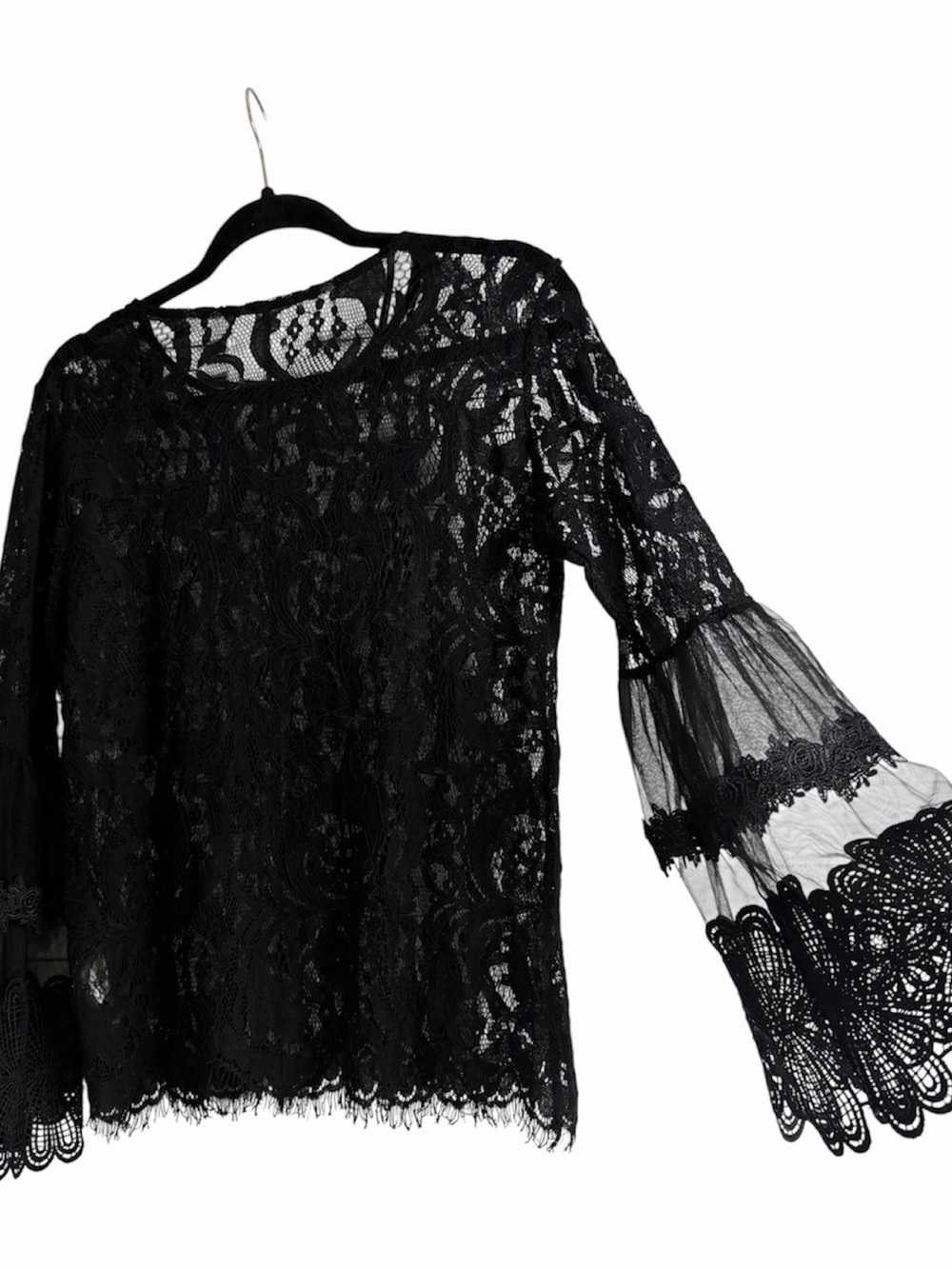 Say What Ny black lace bell sleeve top Size M Whimsigoth, witchy, elegant, sheer - Picture 3 of 10